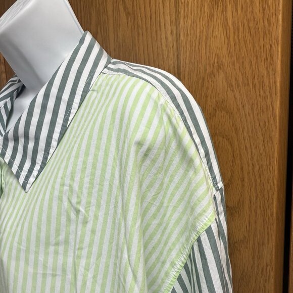 Talbots Color Block Green Striped Button Front Blouse Top - 3X - Picture 2 of 5